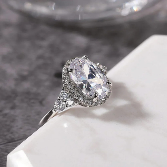 ▶Beautiful Noble Oval Pure CZ Macro Pave Silver Wedding Luxury Rings, K936 - Picture 4 of 6